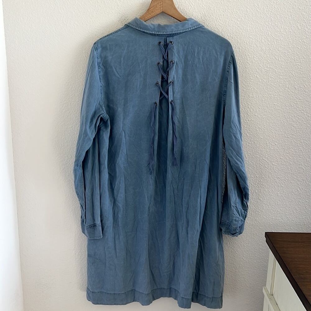 Cloth & Stone Chambray Pleaded Back Tie Long Sleeve Dress Large - Picture 2 of 8